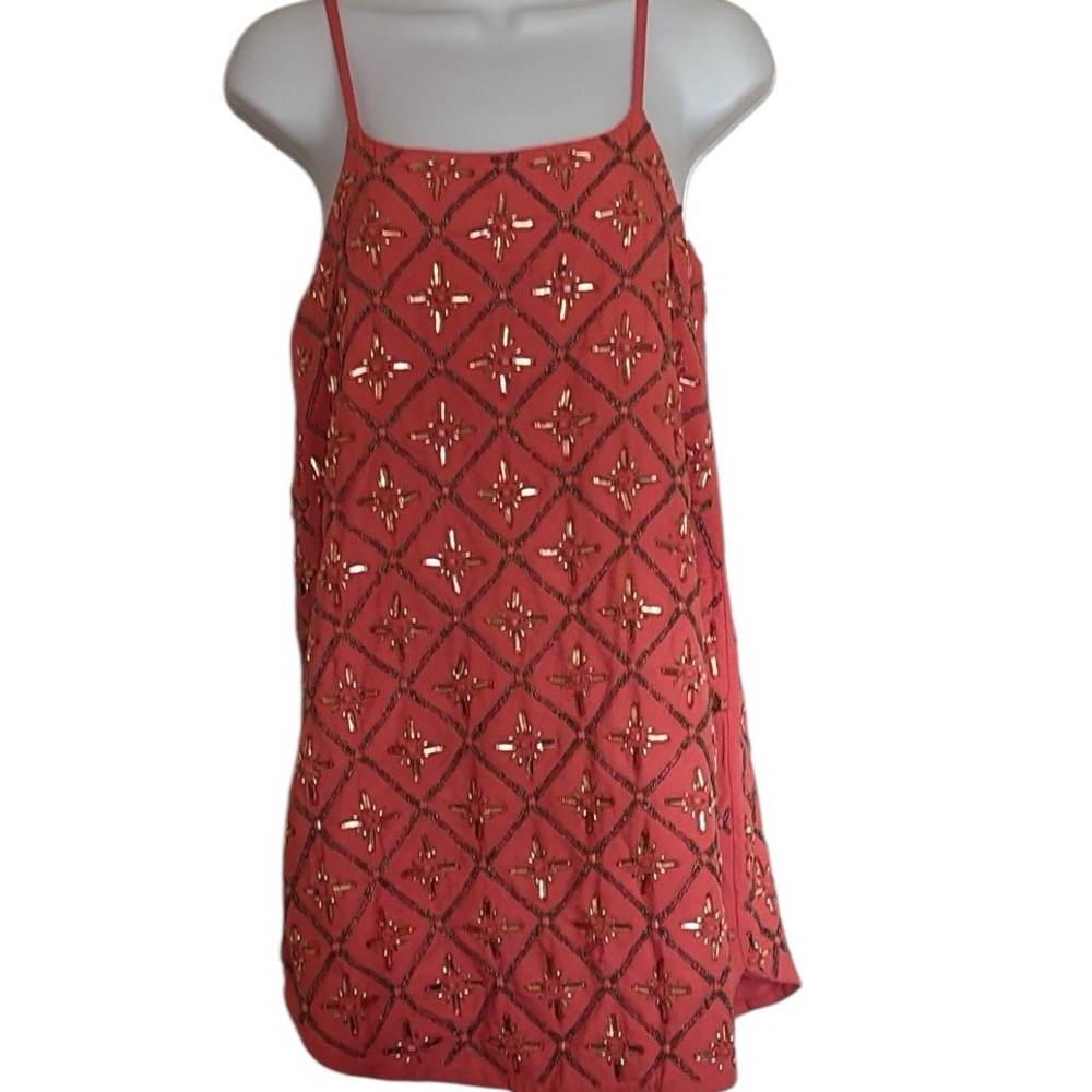 NBD Beaded Hypnotize  Me Beaded Sheath  Dress, Coral , shirt tail hem line, XS
